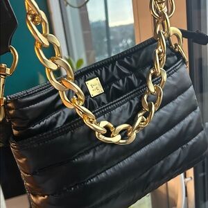 THINK ROYLN Black Quilted Bag with Gold Chain